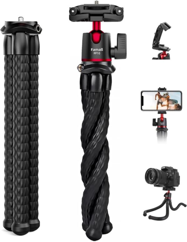 Portable Camera Tripod, Mini Flexible Stand for Phone with Cold Shoe Phone Mount for iPhone Camera Gopro Travel 1