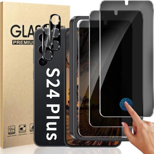 1 3+2 Pack Privacy Screen Protector And Camera Lens Protection for Galaxy S24 Plus 5G, Anti-Spy 9H Hardness Support Fingerprint Unlock Tempered Glass Screen Protector for Samsung Galaxy S24 Plus S24+