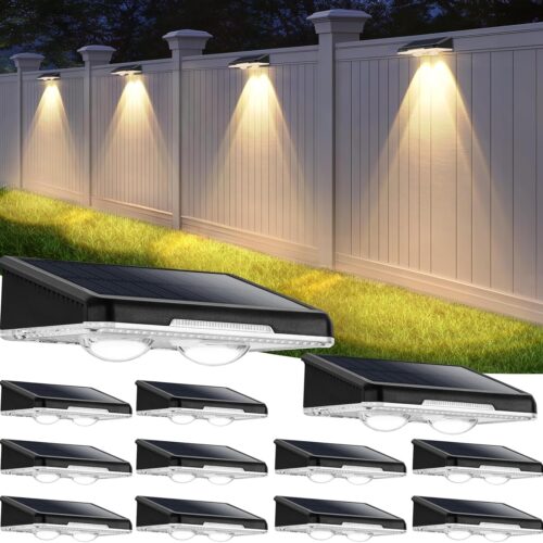 1 Solar Fence Lights Outdoor 12-Pack, Waterproof LED Solar Powered Deck Light with 3 Modes (3000K/4500K/6500K) for Outside, Step, Stairs, Balcony, Yard, Patio, Walkway, Pathway, Railing