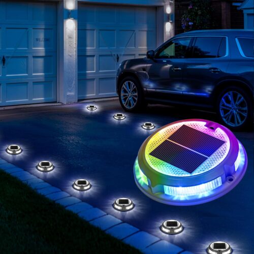 Solar Driveway Lights 12 Pack,Multi-Color Deck Light Outdoor IP68Waterproof,Solar Pathway Lights Outdoor for Dock,Sidewalk,Stair
