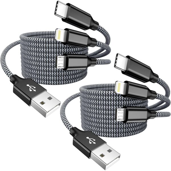 Multi Charging Cable 4ft 2Pack USB Charger 3 in 1, Multi iPhone Charger Cable Nylon Braided Apple MFi Certified USB Fast Charging Cord with Type-C/USB C Micro Lightning for Phone iPad iPhone Tablet 1