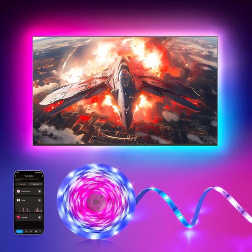 26.25ft RGB+IC LED Strip Lights for 75-100 Inch TV, Backlight Behind TV with Music Sync, Bluetooth APP & Voice Control, 44 Scene Modes, Ambient Lighting for Gaming, Bedroom, Living Room, Mood Lighting