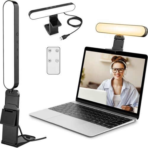 Video Conference Light, LED Streaming Lighting for Laptop Computer Monitor, Desk Selfie Ring Light with Remote and Touch Control, PC Podcast Camera Webcam Light for Video Calls/Zoom Meetings