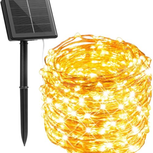 Solar String Lights for Outside, 33Ft 100 LED Outdoor Solar Fairy Lights, 8 Modes Balcony Lights for Tree Patio Christmas Party Wedding Decor (Warm White)