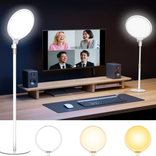 Eye Safe Desk Ring Light for Zoom Meeting, 10.5" Full-Screen Desktop Light Lamps with Stand for Home Office, 9 Brightness 3000-6000K LED Light for Video Conference, Laptop, Live Stream, TikTok