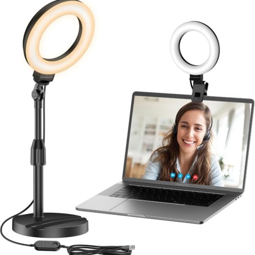 Desk Ring Light with Stand, 60 LED 10W Overhead Portable Selfie Light Video Conference Lighting with Clip Camera Light for Monitor Laptop Computer Zoom Call Live Streaming Video Recording