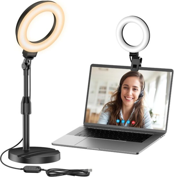 Desk Ring Light with Stand, 60 LED 10W Overhead Portable Selfie Light Video Conference Lighting with Clip Camera Light for Monitor Laptop Computer Zoom Call Live Streaming Video Recording 1