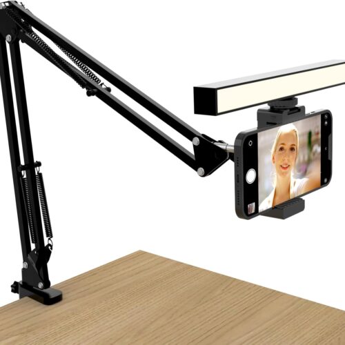 Desk Selfie Light with Overhead Phone Mount, Adjustable Arm & Phone Holder, USB Powered Video Light for Content Creation, Photo Shooting, Video Recording, Live Streaming