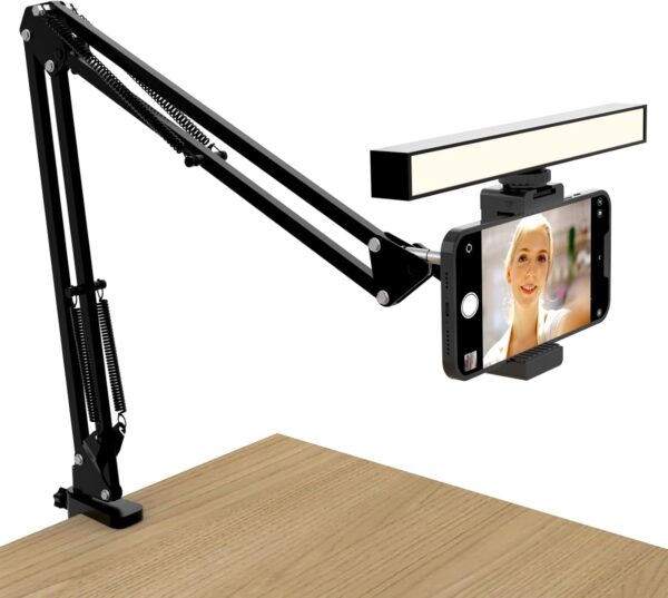 Desk Selfie Light with Overhead Phone Mount, Adjustable Arm & Phone Holder, USB Powered Video Light for Content Creation, Photo Shooting, Video Recording, Live Streaming 1