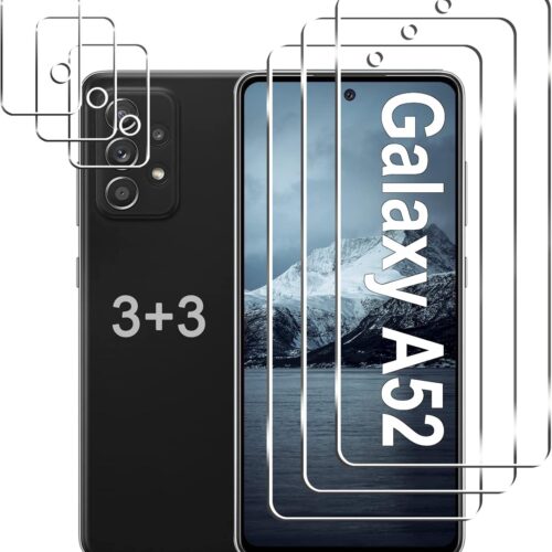[3+3 Pack] Galaxy A52 5G Screen Protector + Camera Lens Protector, 9H Tempered Glass Film, Scratch Resistan, Easy Installation, Bubble Free, HD Screen Protector for Samsung Galaxy A52 5G/4G/A52s 5G