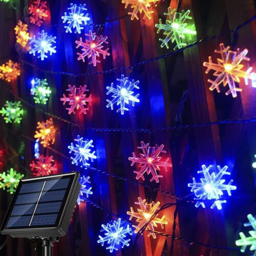 Snowflake Solar 31ft 50LED Waterproof Multicolor Snowflake String Lights for Outdoor, Garden, Patio, Christmas Tree Decoration