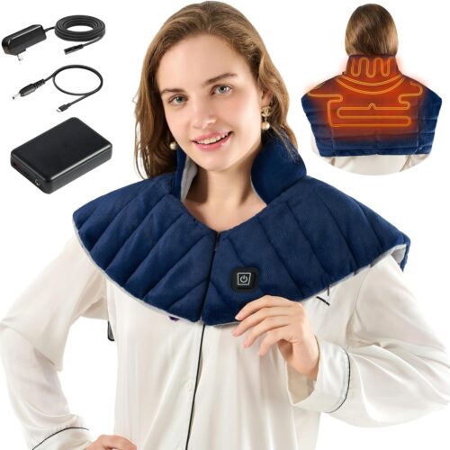 Portable Cordless Heating Pad for Neck, Shoulders & Back – Rechargeable Weighted Heating Pad & 3 Heat Settings Neck Warmer for Pain Relief, Gifts for Women, Men, Mom, Christmas Gifts