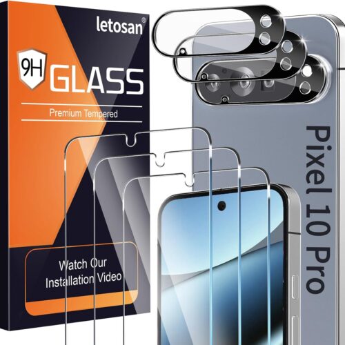 3 Pack Glass Screen Protector for Google Pixel 10 Pro [6.3 inch] with 3 Pack Camera Lens Protector, 9H Tempered Glass, Fingerprint Unlock, HD Ultra-thin Bubble-Free