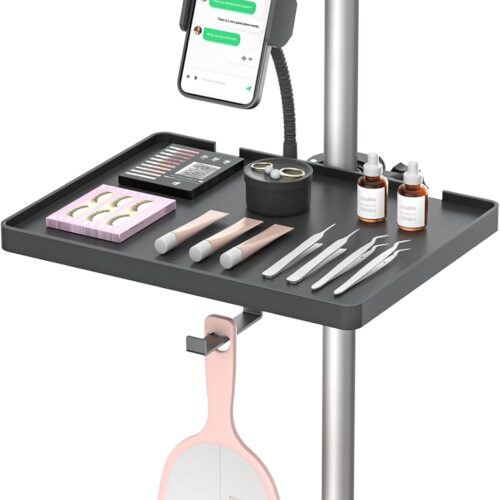 Adjustable Lash Tray Holder for Ring Light – Clip-On Organizer Stand with Phone Holder & Mirror Hook to Put Eyelash Extension Supplies, Perfect for Lash Techs & Salon or Home Use