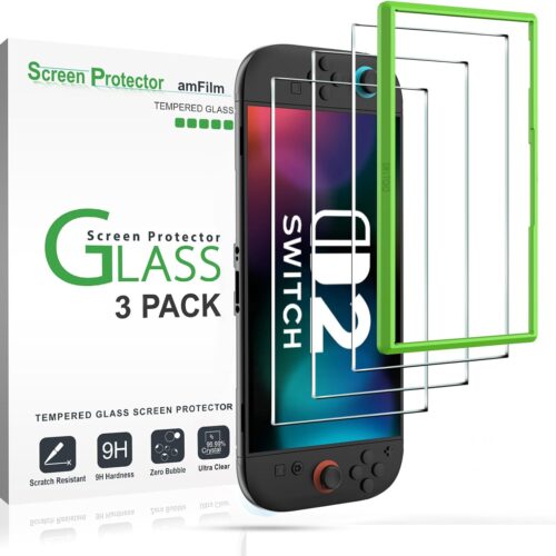 Tempered Glass Screen Protector Compatible with Nintendo Switch 2 7.9" 2025 Alignment Installation Frame Transparent HD Clear Case Accessories Anti-Scratch (3-Pack) (SWTCH2-7.9")