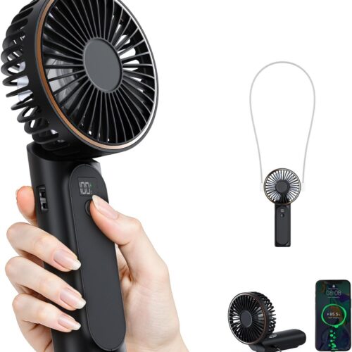 1 Portable Handheld Fan, 4000mAh, 180 Adjustable, 6 Speed Wind, Display Electricity in Real Time, USB Rechargeable Foldable Personal Fan