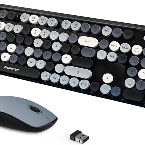 2.4GHz Wireless Keyboard and Mouse Set with Switch Button - Full-Size Keyboard - Compatible for Windows/Laptop/PC/Notebook/Smart TV and More - Grey Colorful