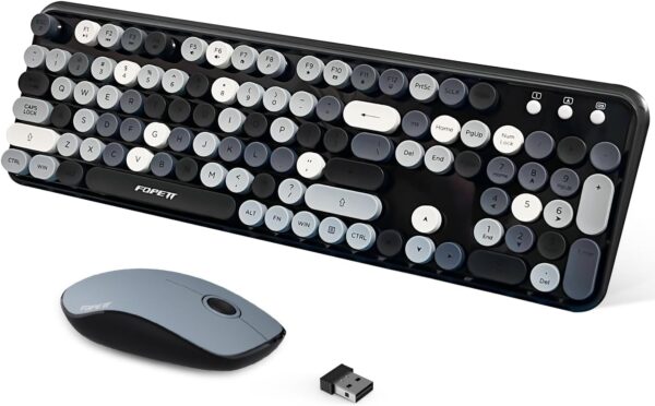 2.4GHz Wireless Keyboard and Mouse Set with Switch Button - Full-Size Keyboard - Compatible for Windows/Laptop/PC/Notebook/Smart TV and More - Grey Colorful 1