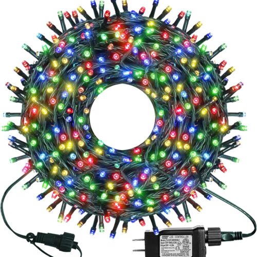 300 LED Christmas Lights, 99FT Connective Green Wire Fairy Lights, Plug in 8 Lighting Modes, for Outdoor Christmas Tree Lights Wedding Party Decoration (Multicolor)