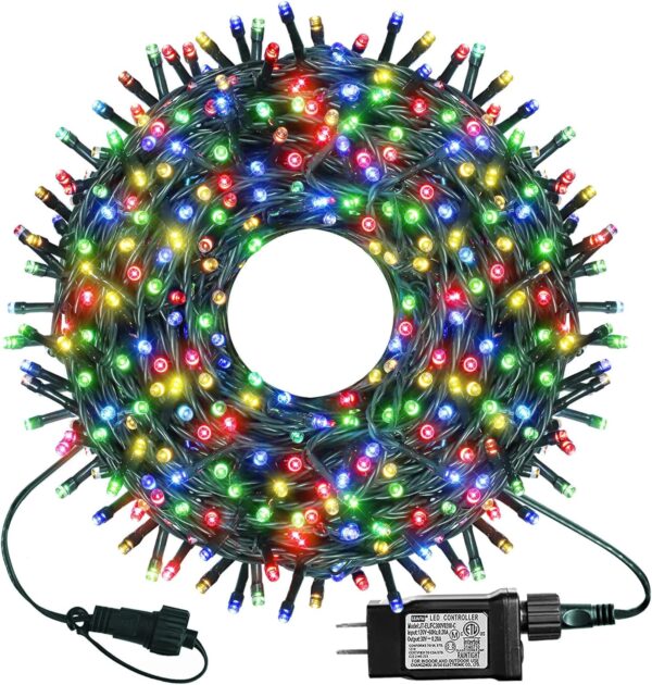 300 LED Christmas Lights, 99FT Connective Green Wire Fairy Lights, Plug in 8 Lighting Modes, for Outdoor Christmas Tree Lights Wedding Party Decoration (Multicolor) 1