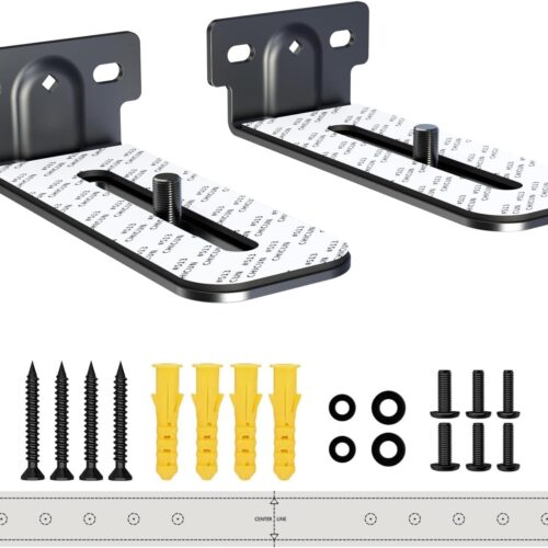 Soundbar Wall Mount Bracket Universal Soundbar Mount Shelf Depth Adjustable for Bose, Samsung, Vizio, LG, Dolby Atmos Soundbars (Black: V01)