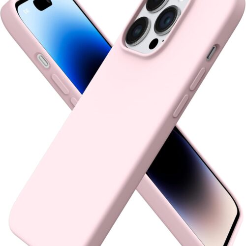 Compatible with iPhone 14 Pro Case 6.1, Slim Liquid Silicone 3 Layers Full Covered Soft Gel Rubber Phone Case Protective Cover with Microfiber Lining 6.1 inch-Chalk Pink