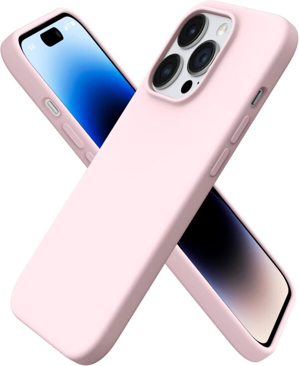Compatible with iPhone 14 Pro Case 6.1, Slim Liquid Silicone 3 Layers Full Covered Soft Gel Rubber Phone Case Protective Cover with Microfiber Lining 6.1 inch-Chalk Pink 1