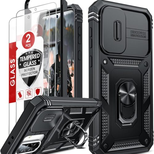 Galaxy A36-5G Phone Case: Compatible for Samsung Galaxy A36 5G Case with 2 X Screen Protector, Military-Grade Shockproof, Magnetic Kickstand para Cell Phone Samsung A 36 5G Cover, Black