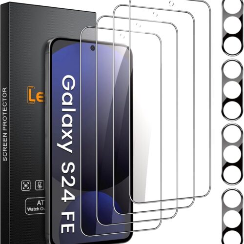 4+4 Pack for Samsung Galaxy S24 FE Screen Protector, 4 PackTempered Glass Screen Protector with 4 Pack Camera Lens Protector, 9H Hardness, Anti-Fingerprint, Case Friendly