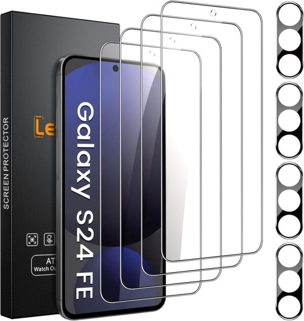 4+4 Pack for Samsung Galaxy S24 FE Screen Protector, 4 PackTempered Glass Screen Protector with 4 Pack Camera Lens Protector, 9H Hardness, Anti-Fingerprint, Case Friendly 1