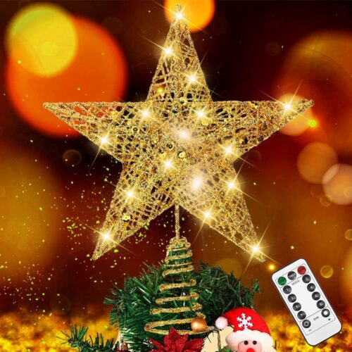 Christmas Tree Topper, 40 LED 11 Inches USB Lighted Star Tree Topper with Remote Control for Christmas Tree Decorations, Gold/Large