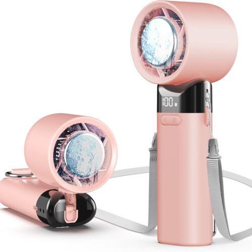 Portable Handheld Fan,Adjustable Mini Fans Speed(1-100),5000mAh Battery Rechargeable Personal Fan,Cooling Handheld Fans for Travel Camping Outdoor(Pink)