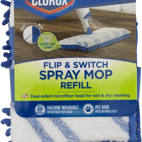 Clorox Ready Flip Spray Mop Machine-Washable Refill Pads, Blue/White (Set of 2)