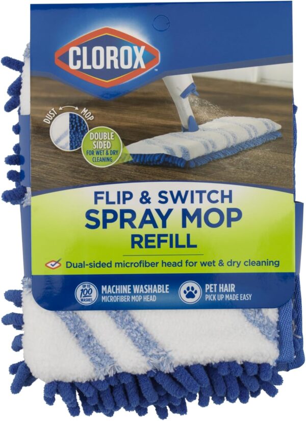 Clorox Ready Flip Spray Mop Machine-Washable Refill Pads, Blue/White (Set of 2) 1