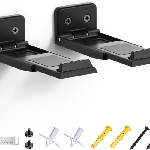 Soundbar Wall Mount Bracket for Samsung, LG, Sony, JBL, Vizio, Sonos and More, Depth Adjustable 3.5”-6.1”, Soundbar Shelf Under TV, Black