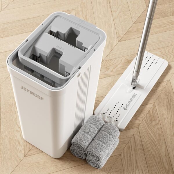 Mop and Bucket Set with Wringer, Flat Mops for Floor Cleaning, Wall Mop Cleaner with Long Handle, Hardwood Floor Mop with 4 Microfiber Pads 1