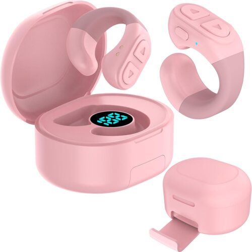 TikTok Scrolling Ring Remote Control, App Remote Page Turner for iPhone ipad Android, Mobile Phone Camera Bluetooth Remote Control Scrolling Ring with Stand（Pink）