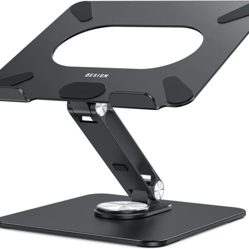 LSX7 Laptop Stand with 360 Rotating Base, Ergonomic Adjustable Notebook Riser Holder Compatible with Air, Pro, Dell, HP, Lenovo More 10-15.6" Laptops (Black)