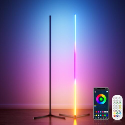 2PCS RGB Corner Floor Lamp, 64.5" RGB Color Changing Led Floor Lamp for Living Room APP and Remote Modern Light Bar with Music Sync and 16 Million Colors Dimmable Ambient Lighting for Bedroom