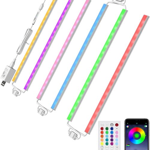 300 Lumens RGB Under Cabinet Led Light Plug in, 6 Pack 12 inch Linkable Led Under Counter Lights, Music Sync RGB LED Strip Lights with APP & Remote Control, Ambient Lights for Room Decor