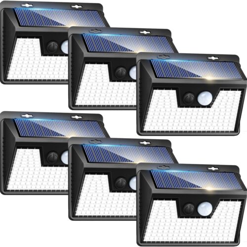 1 Solar Lights Outdoor Motion Sensor, 6 Pack 140 LED Solar Powered Fence Light Waterproof, 3 Modes Security Wall Lighting for Outside Yard Deck Garden