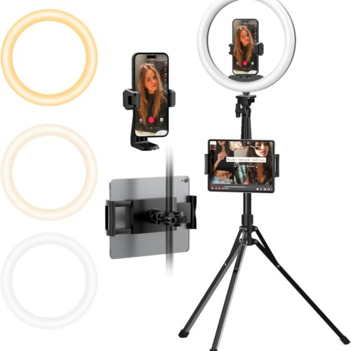 2" Ring Light with 74" Extendable Tripod Stand & iPad, Phone Holder, LED Circle Light with Phone,Tablet Holder for Video Recording, Photography, Live Stream, Makeup, Webcam, TikTok, YouTube