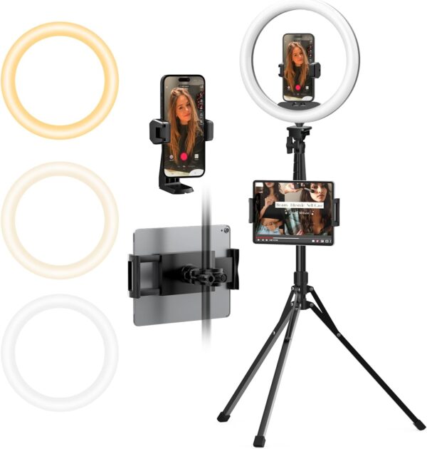 2" Ring Light with 74" Extendable Tripod Stand & iPad, Phone Holder, LED Circle Light with Phone,Tablet Holder for Video Recording, Photography, Live Stream, Makeup, Webcam, TikTok, YouTube 1