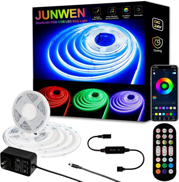 RGB COB LED Strip Light 20ft/6m, DC24V Dimmable Smart App Control Strip Lights, Music Rhythm Synchronization, 16 Million Colors Indoor DIY RGB Led Backlights for TV, PC, Bedroom, Party 1