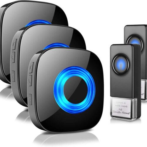 Wireless Doorbell - PHYSEN Door bell Chimes with Mute Mode - 58 Ringtones&5 Volume Levels Operating at 1300-ft Range LED Strobe, 2 Transmitters+3 Receivers Waterproof Doorbell Kit for Home/Classroom
