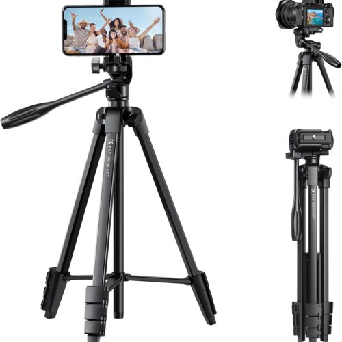 60'' Portable Travel Tripod, 1.34 lbs Ultra Lightweight with Remote and Cellphone Holder, 360° Panorama, Cold Shoe Interface, Portable for Travel - B174A1