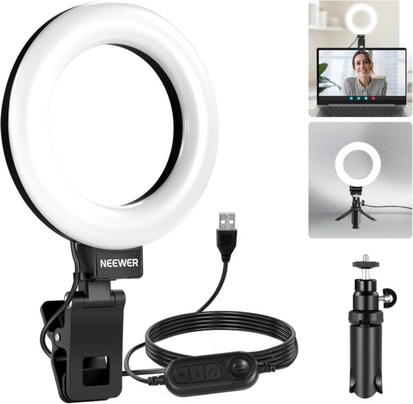 Basic 5" Ring Light for Video Conference Lighting, Clip on Light Kit with Desk Tripod Stand for Monitor Laptop Computer Zoom Call Live Streaming Remote Working Learning Video Recording, BR60 1