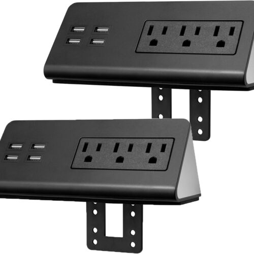 2-Pack Desk Edge Mount Power Strips with 4 USB Ports & 3 AC Power Outlets for Home and Office Desktop Charging Bucket