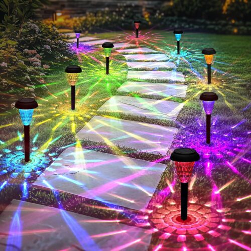 Solar Christmas Lights Outdoor Waterproof 12 Pack Solar Pathway Lights Color Changing Christmas Decor Garden Lights for Yard Patio Driveway Walkway Lawn Outdoor Landscape Decoration