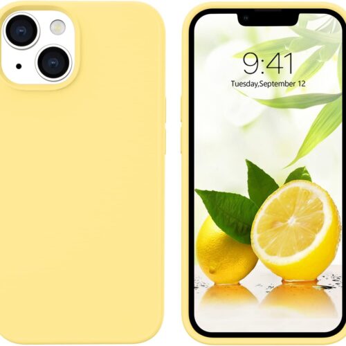 Compatible with iPhone 13 Case 6.1 Inch Liquid Silicone Soft Gel Rubber Slim Thin Microfiber Lining Cushion Texture Cover Shockproof Protective Phone Case for iPhone 13, Yellow